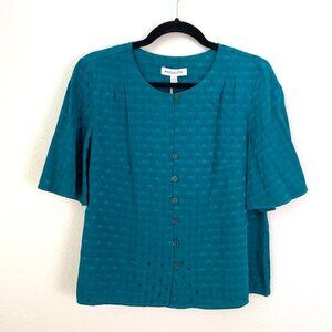 NEW Emily And Fin Size Small Teal Button Up Blouse Shirt Top Short Sleeve
